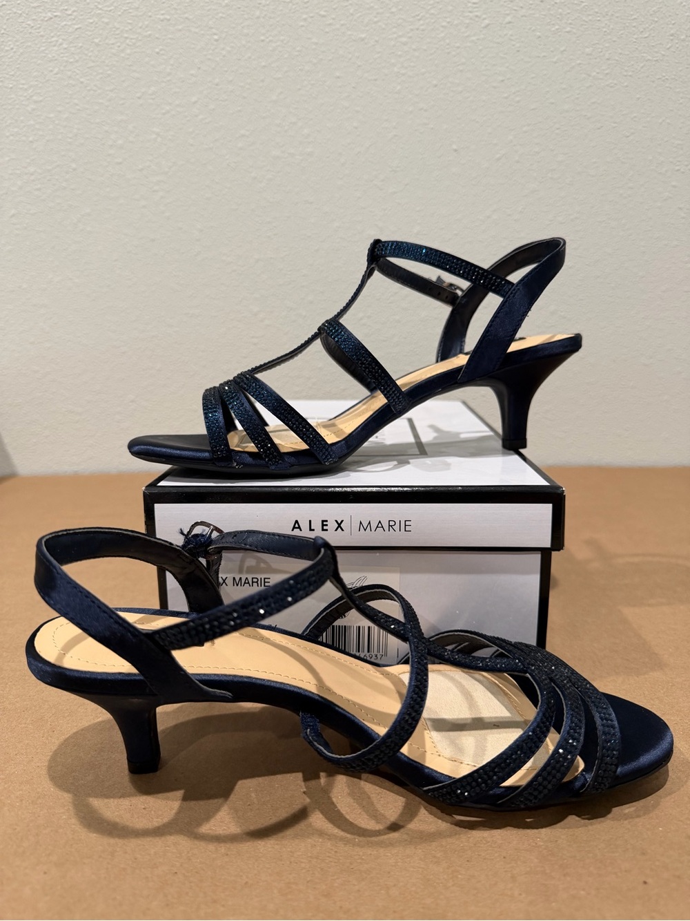 NEW! Alex Marie Navy Strappy Kitten Heel Sandals